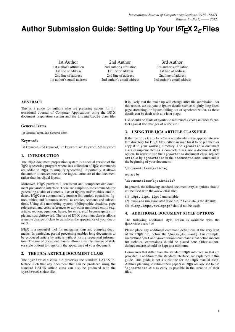 Author Submission Guide and Template for International Journal of Computer Applications (IJCA)