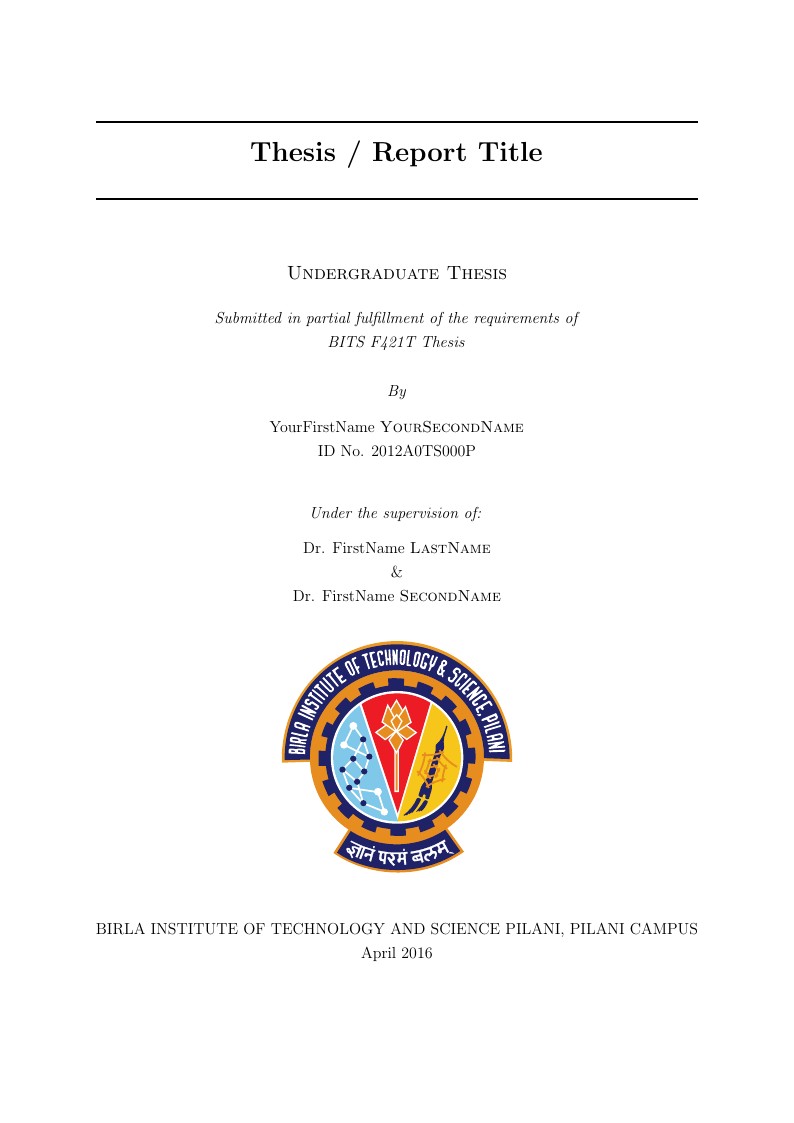 BITS Pilani - Report /Thesis Template
