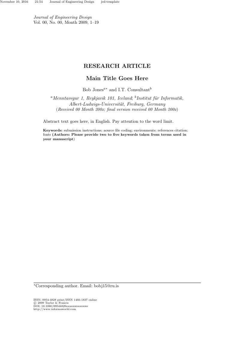 Journal of Engineering Design - Template