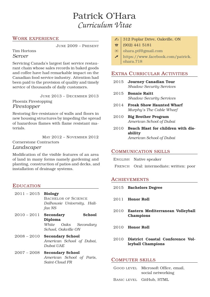 My two column CV