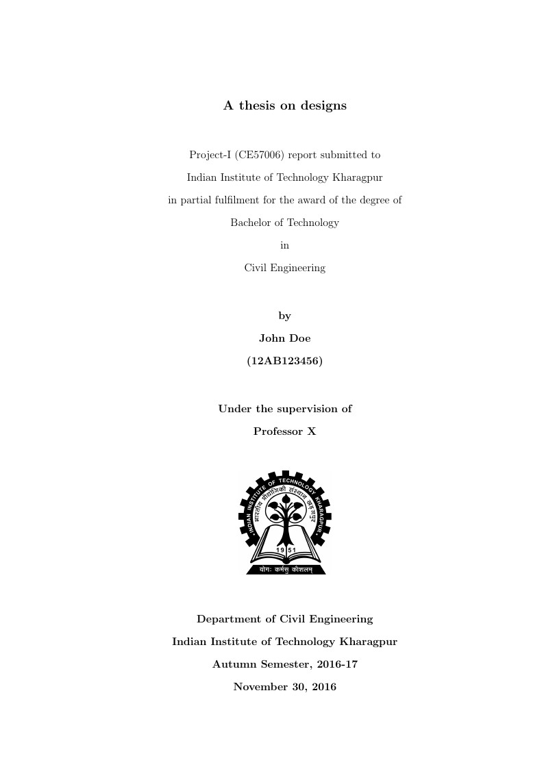 Bachelor Thesis Template for Indian Institute of Technology Kharagpur
