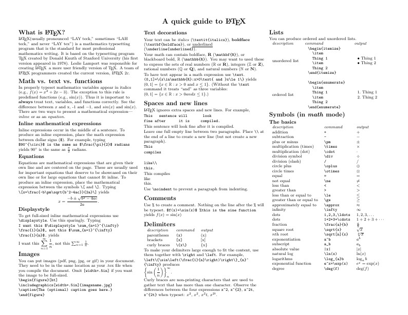 A quick guide to LaTeX