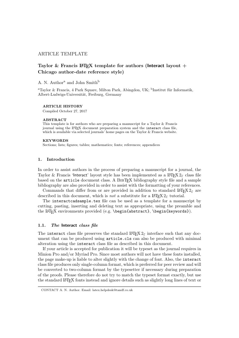 Taylor & Francis LaTeX template for authors (Interact layout + Chicago reference style)