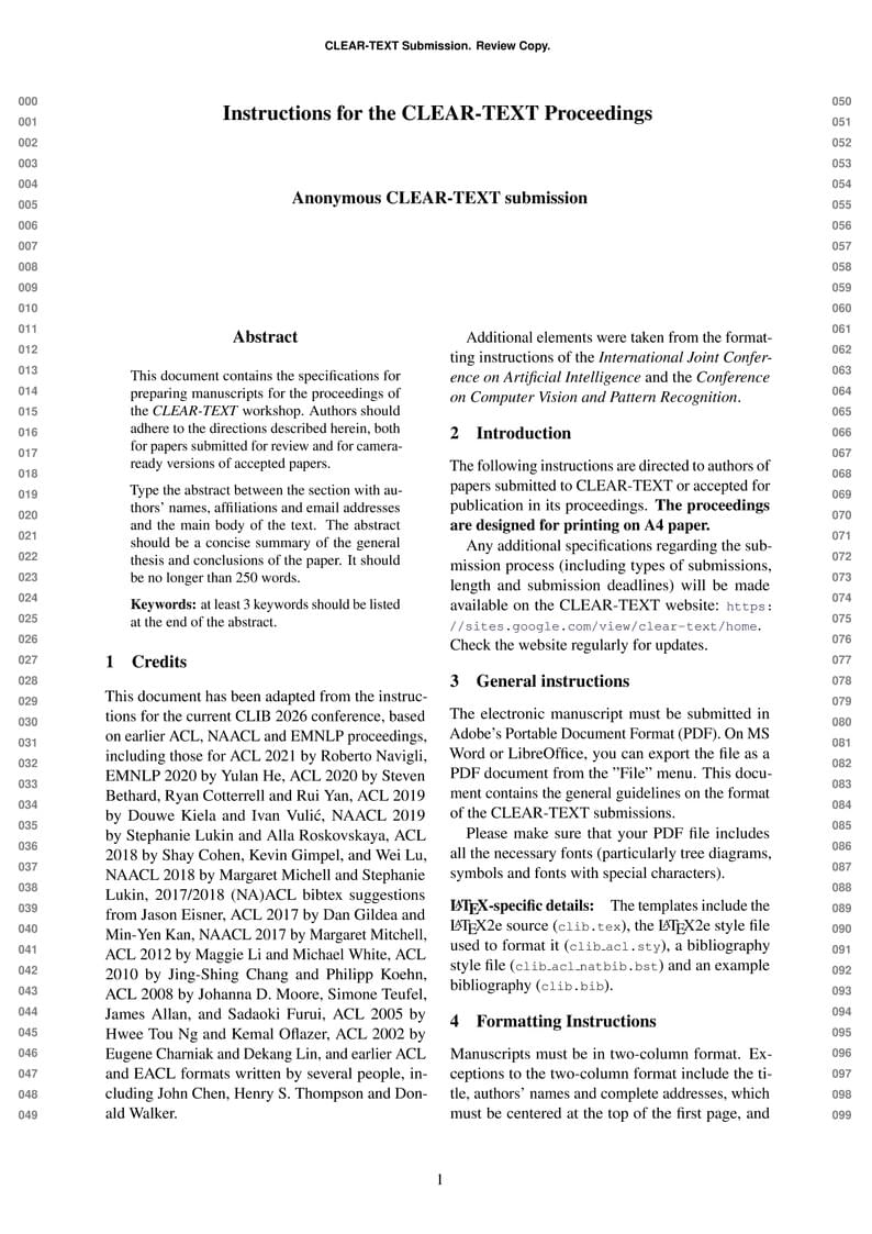 CLEAR-TEXT Workshop Research Article Submission (CLIB 2026 and ACL-based)  OVERLEAF TEMPLATE